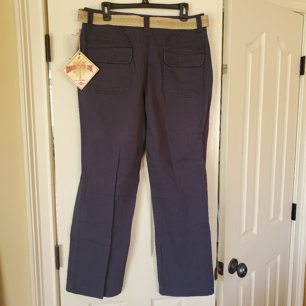 Caribbean Joe Navy Pants with Belt, NEW, Size 12 - Picture 3 of 5